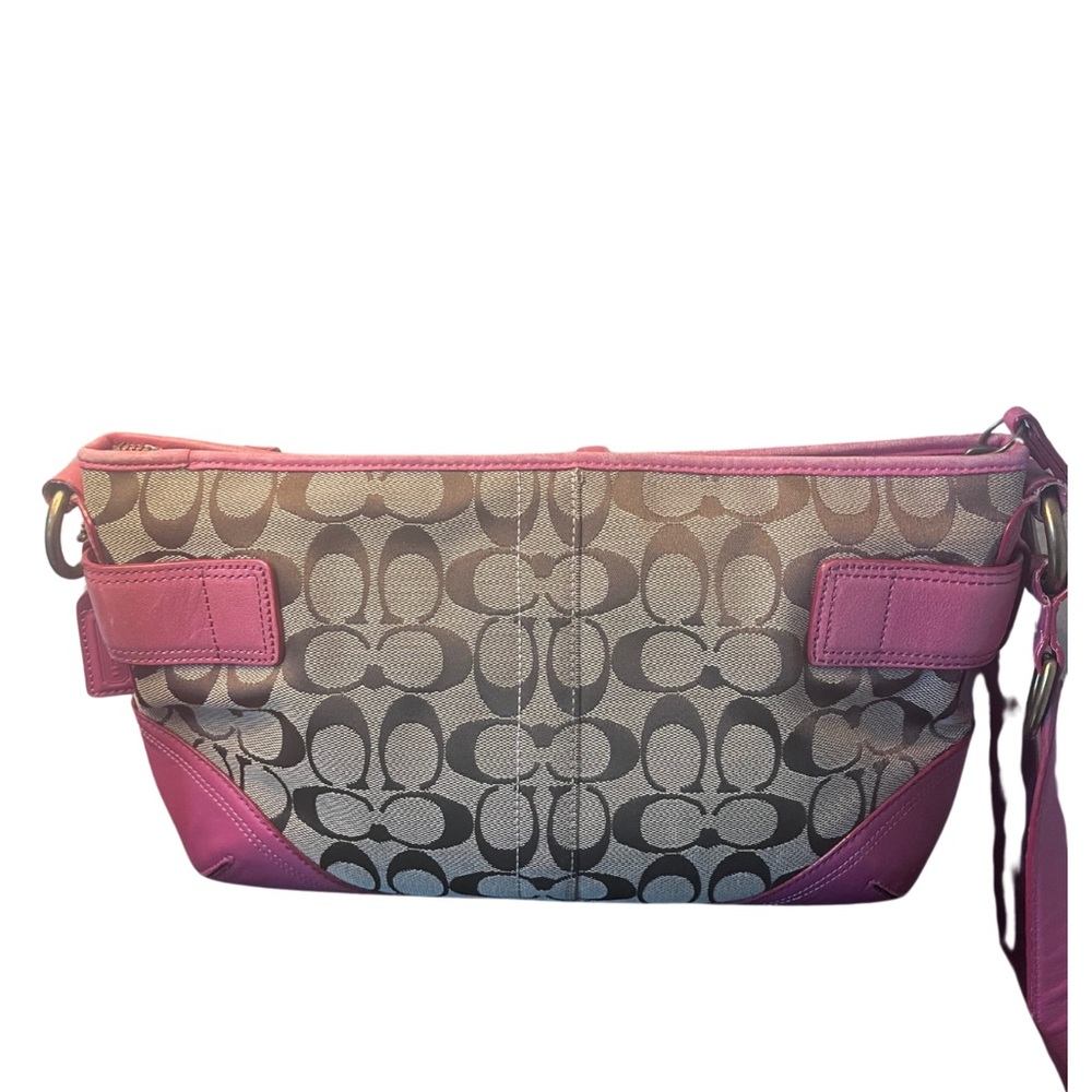 Coach Pink Signature Khaki Canvas Leather Shoulder Bag - Picture 7 of 13